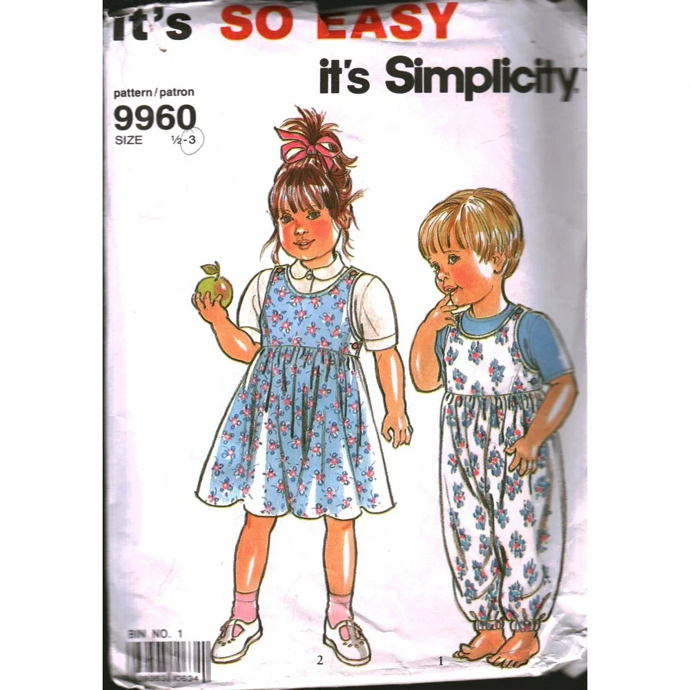 Simplicity 9960 Toddlers Overalls and Jumper Sewing Pattern Size 1/2-3 Vintage